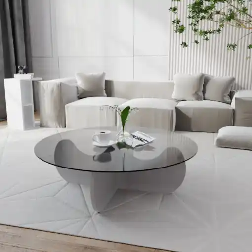 Masuta de Cafea Model Santiago, 90x90x30 cm, Alb, Blat Sticla securizata Ofertă