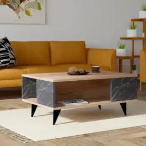 Masuta de Cafea Model Imani, 90x60x39.5 cm, Stejar/Negru marmorat Lichidare de stoc