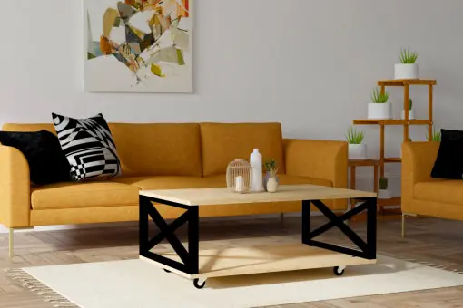 Masuta de Cafea Model Noelle, 98x60x33.6 cm, Stejar/Negru Preț mic