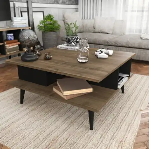 Discount Masuta de Cafea Model Vienna, 89x89x44 cm, Nuc/Negru