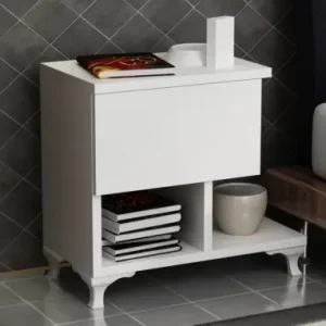 Retur ușor Noptiera Model Kirk, Alb, 46.8x33x46.8cm