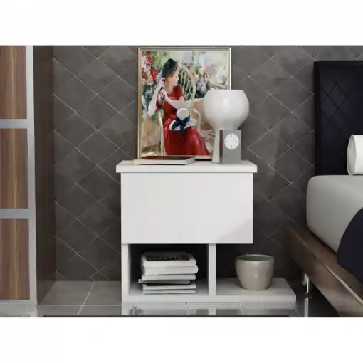 Noptiera Model Benton, Alb, 46.8x33x36.8cm Reduceri