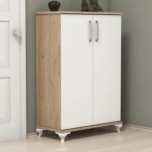 Dulap Pantofi Model Kobe, Stejar/Alb Disponibil imediat