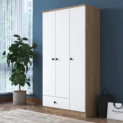 Dulap haine Model BA117, Alb/Nuc, 90x42.5x170 cm Cumpără acum