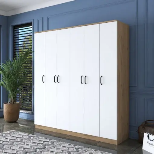 Reducere extra Dulap haine Model BA114, Stejar/Alb, 180x47.3x190.8 cm