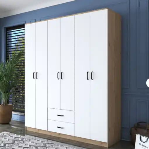 Dulap haine Model BA113, Stejar/Alb, 180x51.5x210 cm Nu rata
