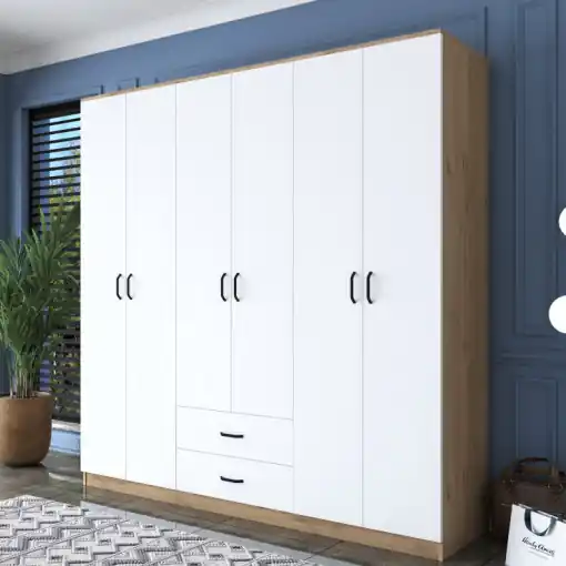 Cumpără online Dulap haine Model BA111, Stejar/Alb, 210x51.5x210 cm