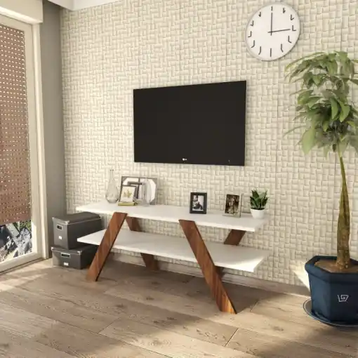 Reduceri Comoda TV Salvador, Model Basic, 120x45x33.1 cm, Alb/Nuc