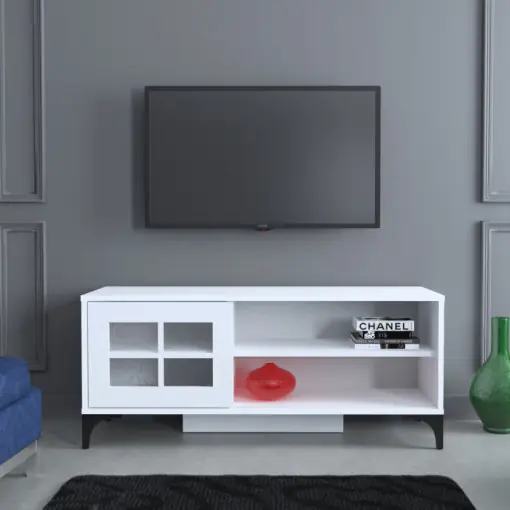 Cel mai vândut Comoda TV Salvador, Model Revival, 125x54x42 cm, Alb