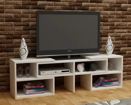 Comoda TV Salvador, Model Care, 138.6x40x29.5 cm, Alb Reducere de preț