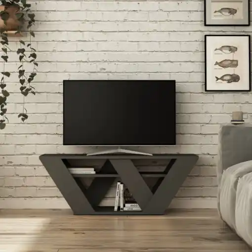 Comoda TV Salvador, Model Pipralla, 110x40x30 cm, Antracit Ultima șansă