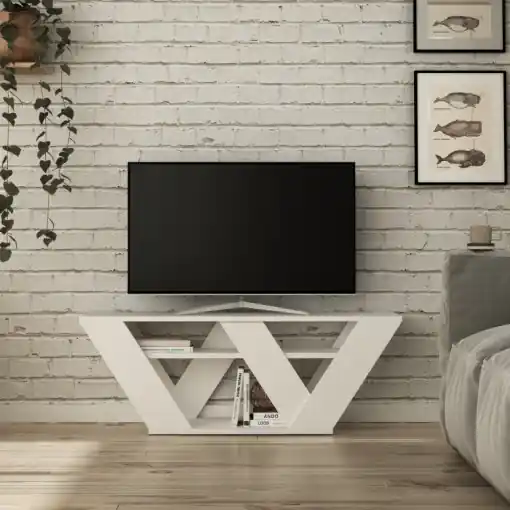 Lichidare de stoc Comoda TV Salvador, Model Pipralla, 110x40x30 cm, Alb