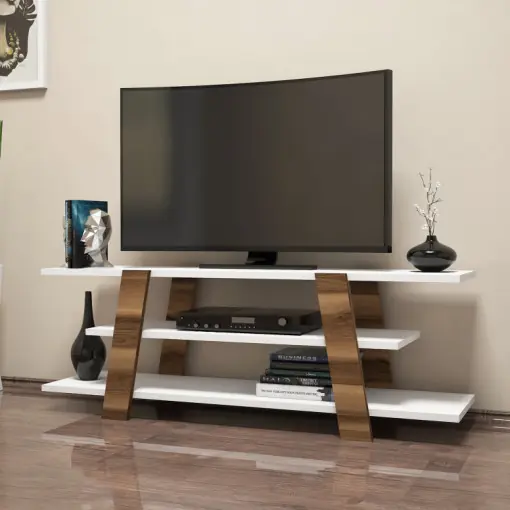 Comoda TV Salvador, Model Flower, 120x42x33.6 cm, Nuc/Alb Noutate