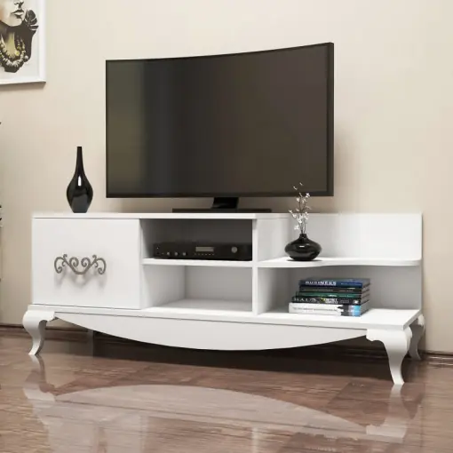 Comoda TV Salvador, Model Sultan, 130x50.6x45 cm, Alb Popular