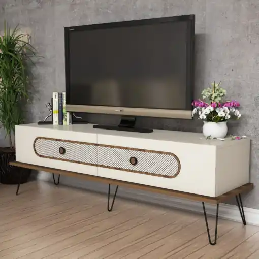 Reducere extra Comoda TV Salvador, Model Ekol, 145x45x40 cm, Crem