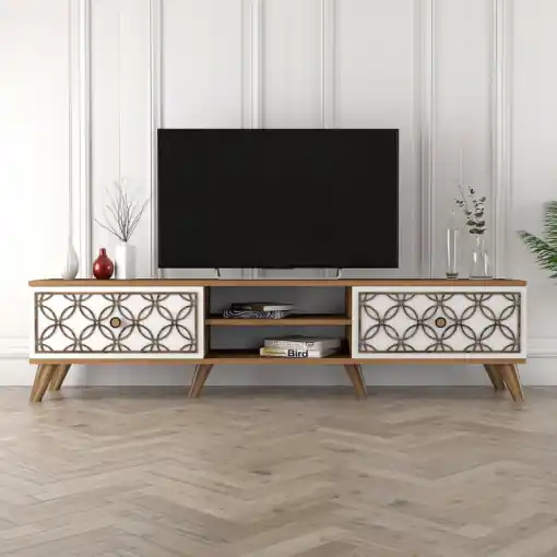 Comoda TV Salvador, Model Class, 180x44x35 cm, Nuc/Alb Reducere