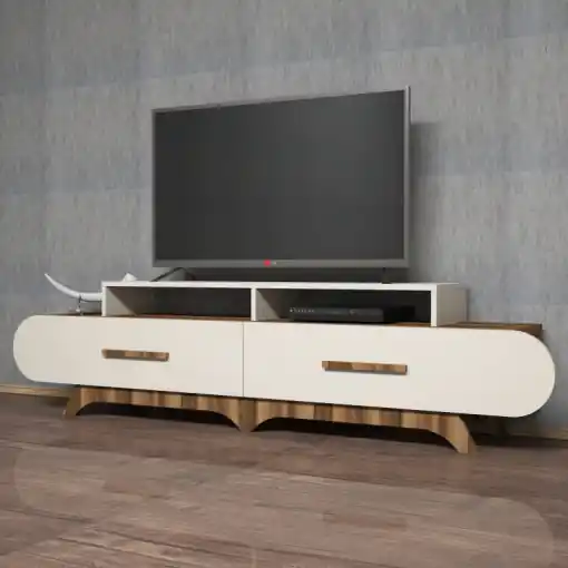 Premium Comoda TV Salvador, Model Flora, 205x50x36.8 cm, Nuc/Crem