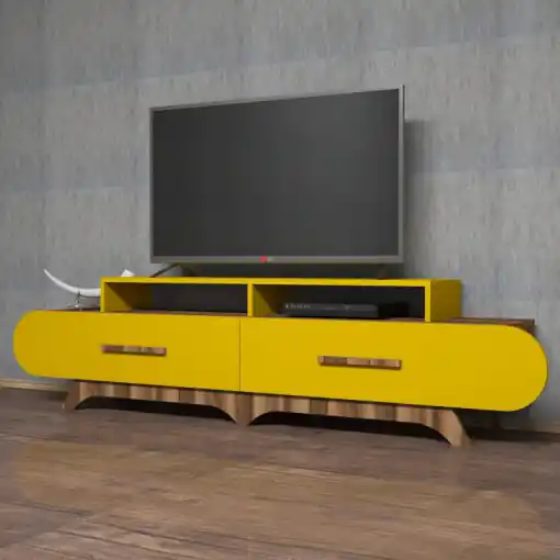 Comoda TV Salvador, Model Flora, 205x50x36.8 cm, Nuc/Galben Cumpără online