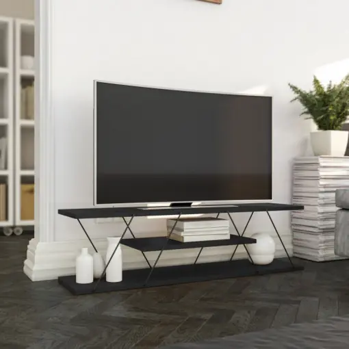 Comoda TV Salvador, Model Canaz, 120x33x30 cm, Antracit/Gri Premium
