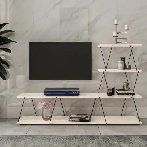 Comoda TV Salvador, Model Ilgaz, 150x93x30 cm, Alb Doar azi