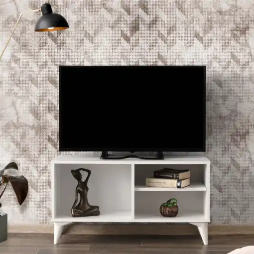 Comoda TV Salvador, Model Zisino, 100x54x35 cm, Alb Ofertă limitată