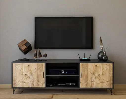 Livrare rapidă Comoda TV Salvador, Model Venüs, 160x56x40 cm, Antracit/Nuc