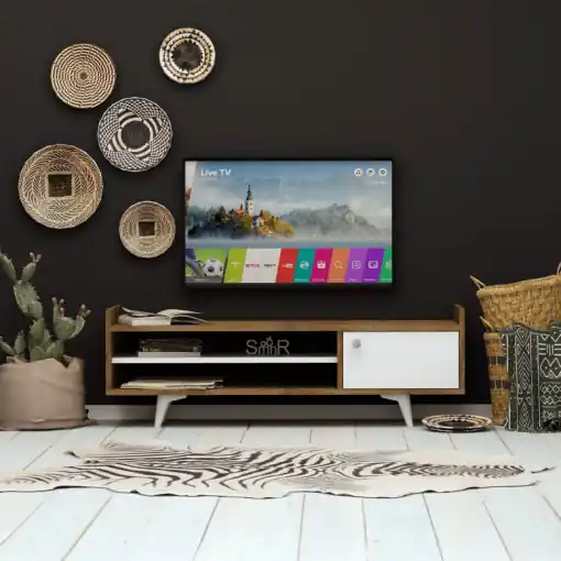 Comoda TV Salvador, Model Ticaba, 120x47x35 cm, Alb/Nuc Reduceri