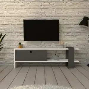 Ofertă specială Comoda TV Salvador, Model Funda, 120x36.8x25 cm, Alb/Antracit