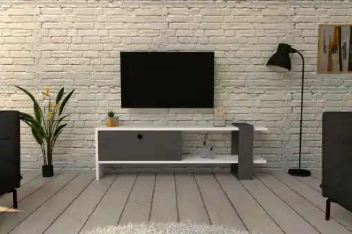 Ofertă specială Comoda TV Salvador, Model Funda, 120x36.8x25 cm, Alb/Antracit