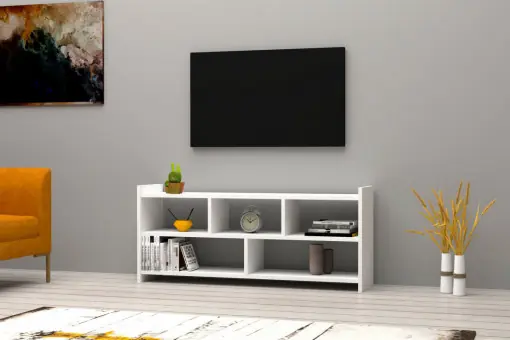 Cel mai vândut Comoda TV Salvador, Model Pera, 120x55x28 cm, Alb
