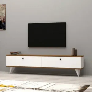 Comoda TV Salvador, Model Paris, 160x35x25 cm, Alb/Nuc Super ofertă