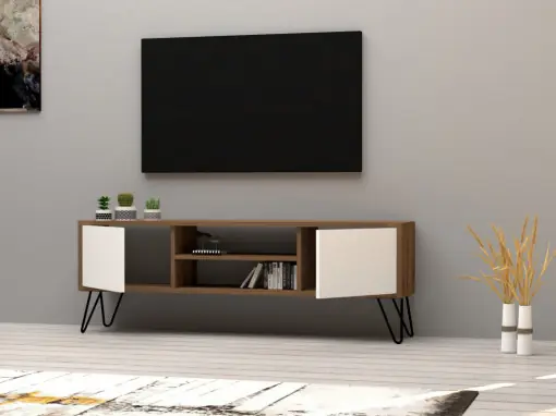 Livrare rapidă Comoda TV Salvador, Model Eva, 140x50x30 cm, Alb/Nuc