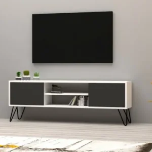 Comoda TV Salvador, Model Hare, 140x50x30 cm, Alb/Negru Promoție