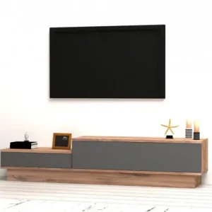 Comoda TV Salvador, Model Asır, 160x35x35 cm, Natural/Gri Doar azi