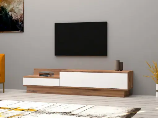 Comoda TV Salvador, Model Barko, 160x35x35 cm, Alb/Nuc Comandă acum