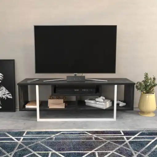 Comoda TV Salvador, Model Asal, 120x40.2x35.2 cm, Negru/Alb Reducere extra
