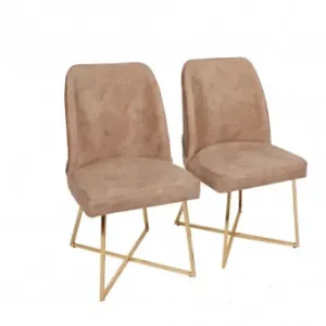 Set 2 scaune Model Madrid, Bej/Auriu, 50x49x90 cm Retur ușor