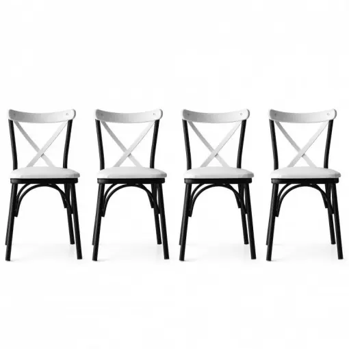Preț redus Set 4 scaune Model Ekol, Alb/Negru, 42x42x84 cm