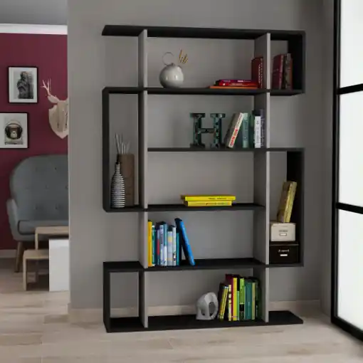 Ieftin Biblioteca Model Mito, Antracit/Mocha deschis, 110x161x25.5 cm