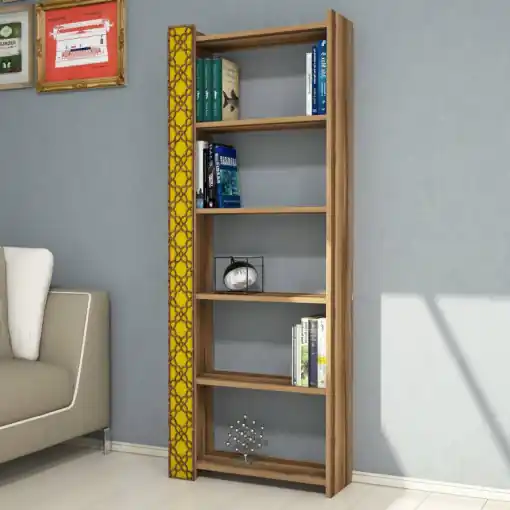 Biblioteca Model City V4, Nuc/Galben, 64.6x170x24.2 cm Disponibil imediat