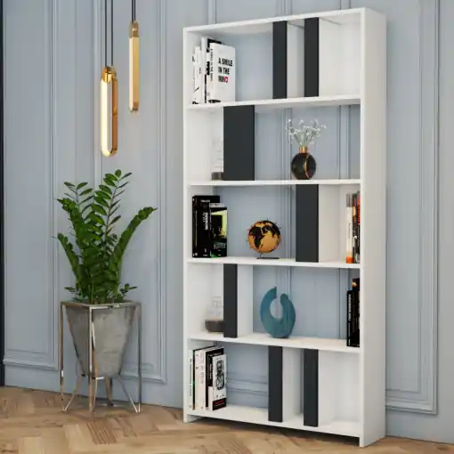 Livrare rapidă Biblioteca Model Lima, Alb/Antracit, 90x180x20 cm