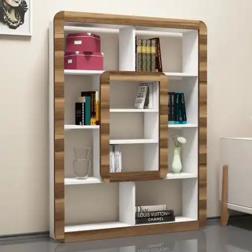 Biblioteca Model Orkide, Alb/Nuc, 108.4x140x21.8 cm Plată sigură