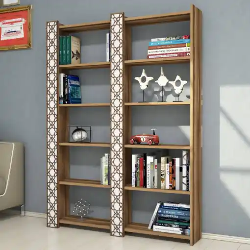 Ofertă specială Biblioteca Model City, Nuc/Alb, 124.6x170x24.2 cm