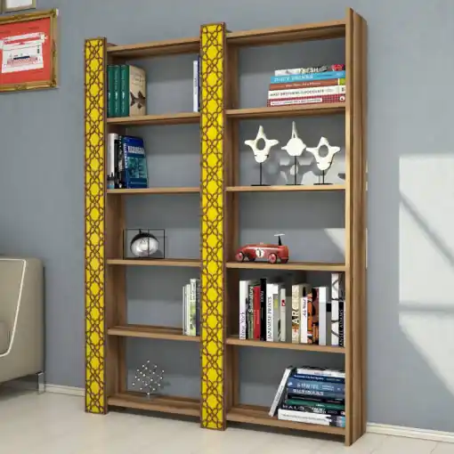 Biblioteca Model City V2, Nuc/Galben, 124.6x170x24.2 cm Preferatul clienților