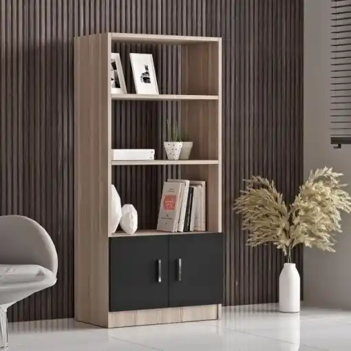 Biblioteca Salvador, Model Vario, Stejar/Negru Mai ieftin