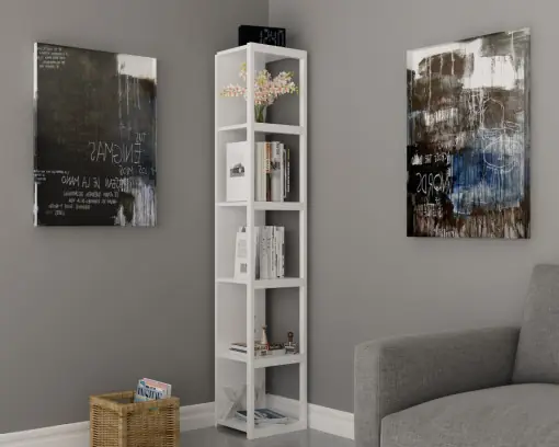 Biblioteca Model Texas, Alb/Alb, 33,7x29,5x180 cm Promoție