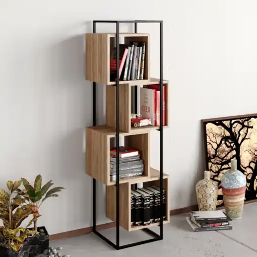 Biblioteca Model Prada, Nuc/Negru, 52x38x160 cm Lichidare de stoc