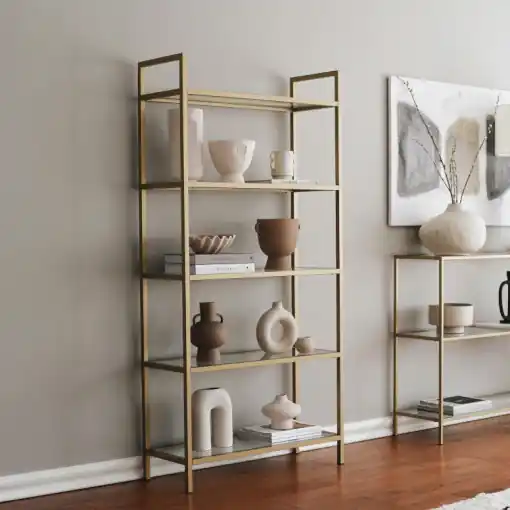 Reducere de preț Biblioteca Model K101, Auriu, 80x30x165 cm