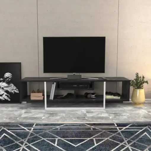 Lichidare de stoc Comoda TV Salvador, Model Asal, 150x40x35.2 cm, Negru/Alb