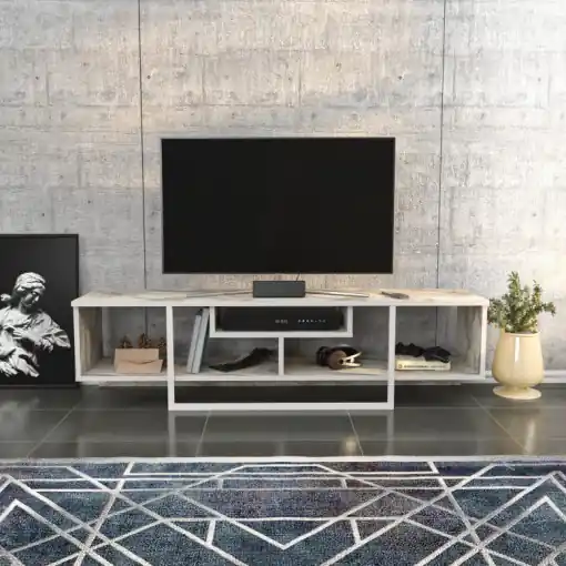 Chilipir Comoda TV Salvador, Model Asal, 150x40x35.2 cm, Alb/Alb marmorat